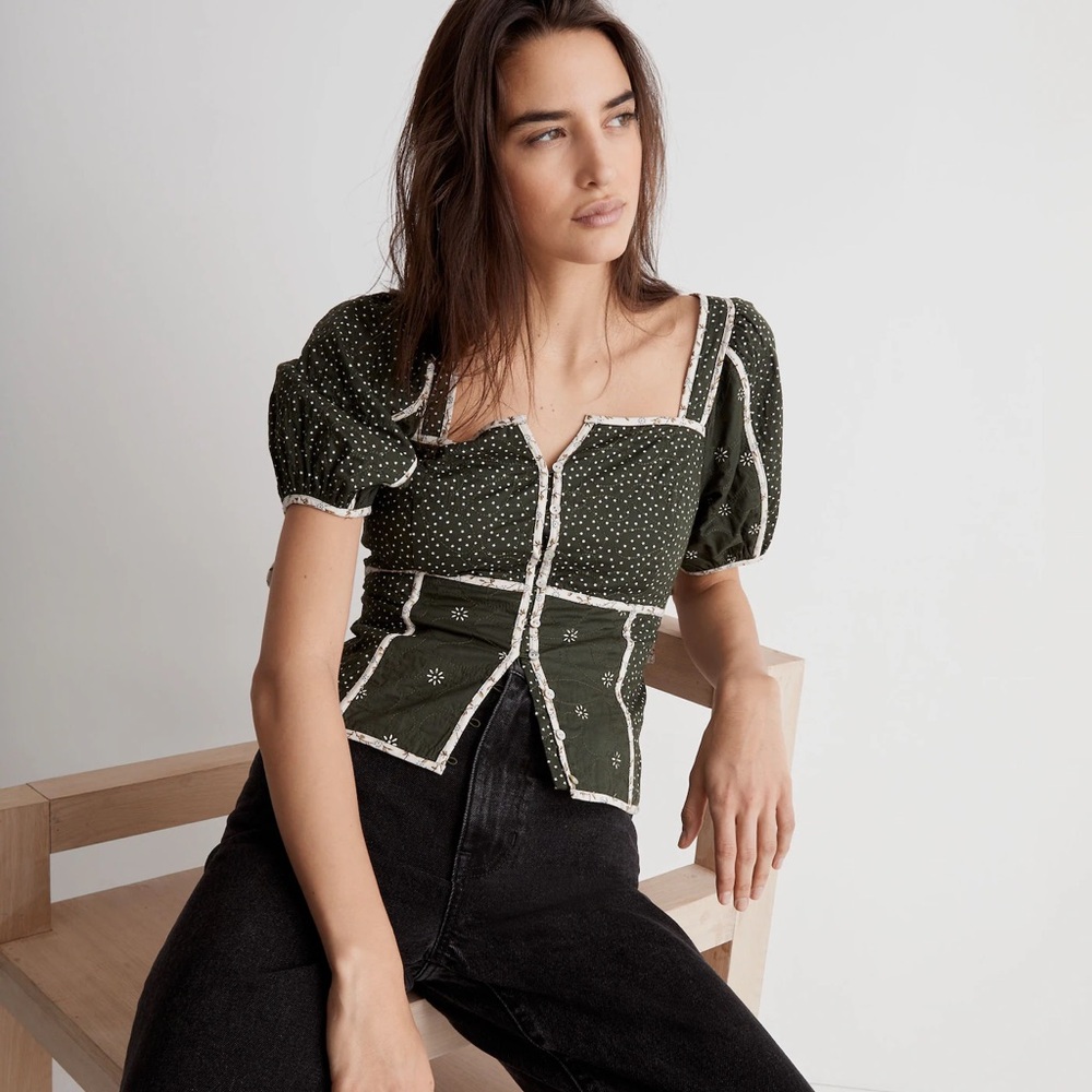 Madewell Patchwork Puff-Sleeve Top - image 1